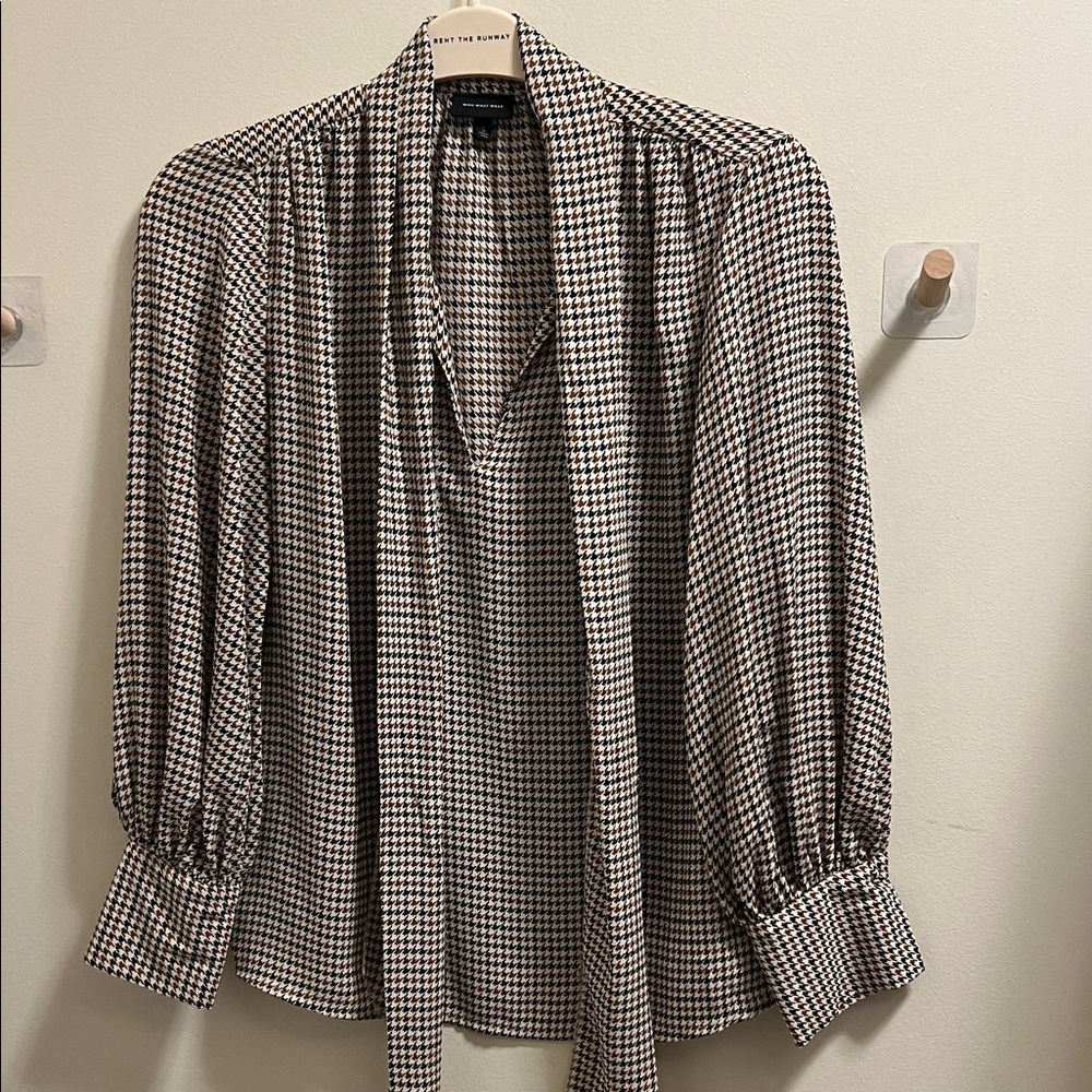 Who What Wear Black and White Checkered Blouse